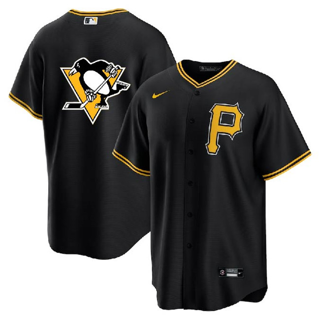 Men's Pittsburgh Pirates & Penguins Black Cool Base Stitched Jersey